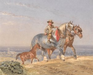 A Ploughboy Riding One of a Pair of Draught-horses Up a Hill by John Frederick Tayler Oil Painting