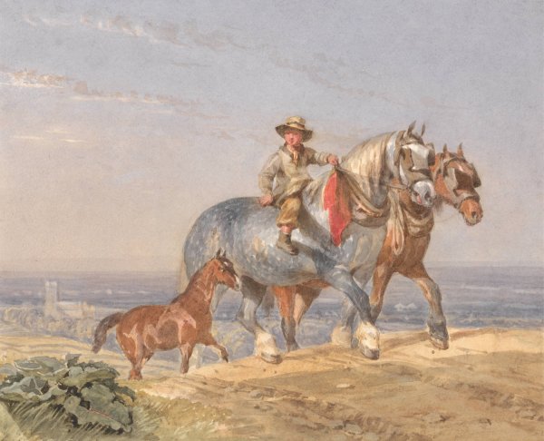 Main Product Photo of A Ploughboy Riding One of a Pair of Draught-horses Up a Hill Painting by John Frederick Tayler