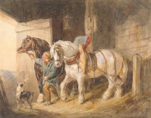 Stable Boy with Cart Horses by John Frederick Tayler Oil Painting