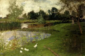By The Pond by John G. Sowerby Oil Painting