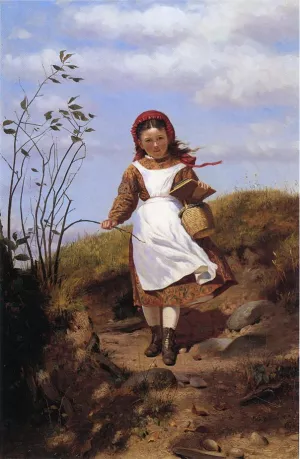A Breezy Morning Oil painting by John George Brown