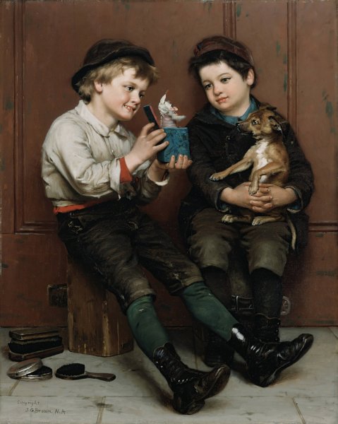 A Surprise Party  by John George Brown - Hand-Painted Oil Painting Reproduction