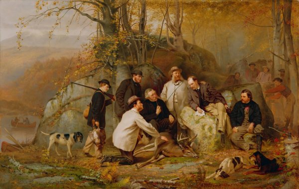 Main Product Photo of Claiming The Shot; A Group Of Portraits After The Hunt In The Adirondacks  Painting by John George Brown