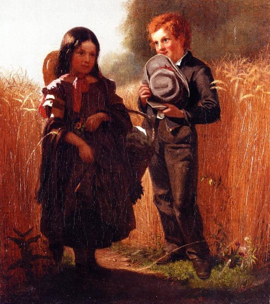 Coming Thro' the Rye by John George Brown - Hand-Painted Oil Painting Reproduction