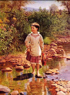 Crossing the Brook by John George Brown - Oil Painting Reproduction