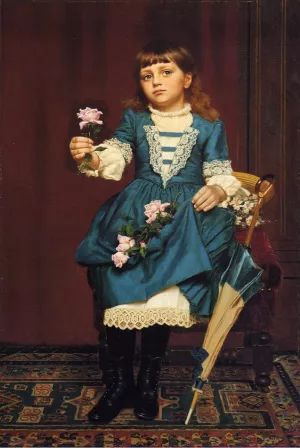 Daisy McComb Holding a Pink Rose painting by John George Brown