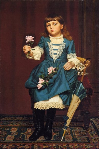 Main Product Photo of Daisy McComb Holding a Pink Rose Painting by John George Brown