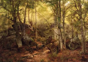 Deerhunter in the Woods painting by John George Brown