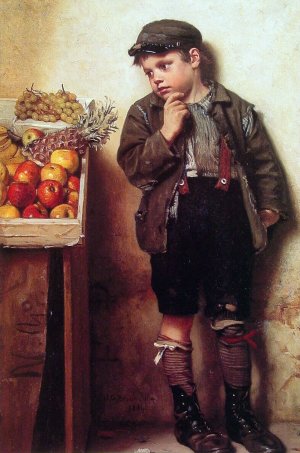 Eyeing the Fruit Stand by John George Brown Oil Painting