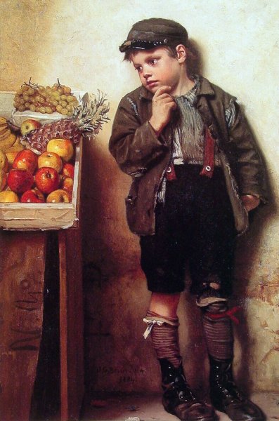 Main Product Photo of Eyeing the Fruit Stand Painting by John George Brown