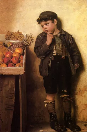 Eying the Fruit Stand by John George Brown - Oil Painting Reproduction