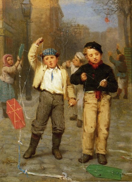 Flying Kites by John George Brown - Hand-Painted Oil Painting Reproduction