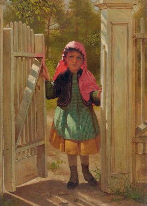 Girl At The Doorway by John George Brown Oil Painting