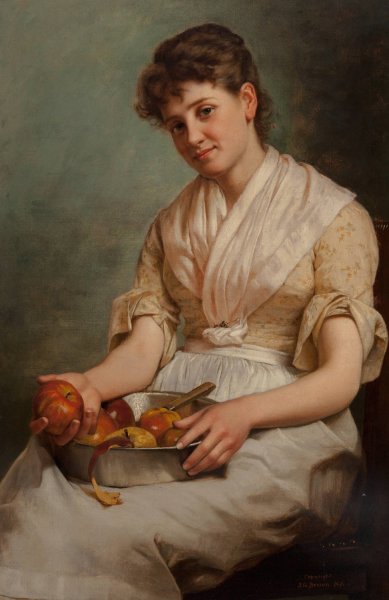 Girl Peeling Apples  by John George Brown - Hand-Painted Oil Painting Reproduction