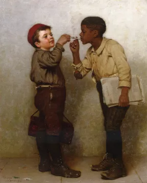 Give Him a Light by John George Brown Oil Painting