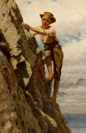 Great risks for small gains by John George Brown Oil Painting