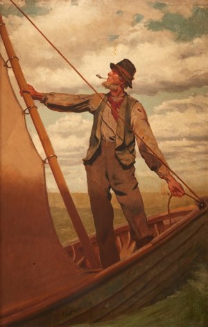 Hoisting the Sail by John George Brown Oil Painting