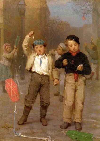 Kite Flyers by John George Brown - Hand-Painted Oil Painting Reproduction