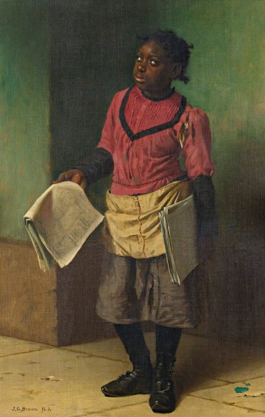 Morning Papers by John George Brown - Hand-Painted Oil Painting Reproduction