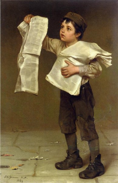 Newsboy by John George Brown - Hand-Painted Oil Painting Reproduction