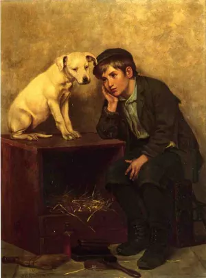 Shoeshine Boy with His Dog by John George Brown Oil Painting