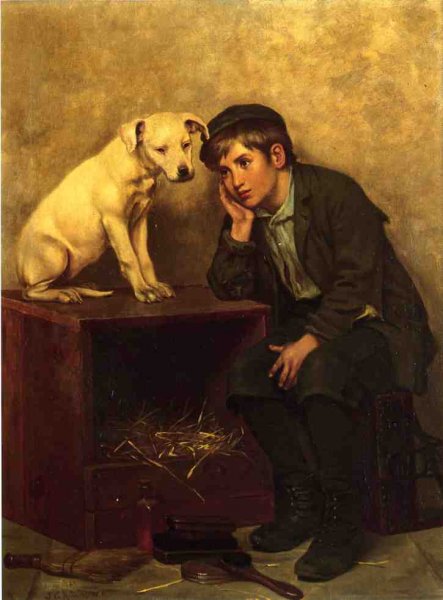 Main Product Photo of Shoeshine Boy with His Dog Painting by John George Brown