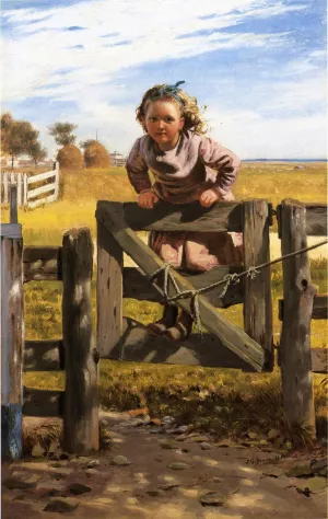 Swinging on a Gate, Southampson, New York Oil painting by John George Brown
