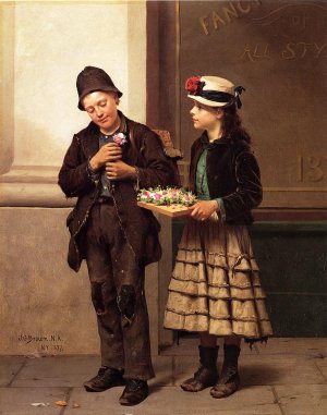 The Flower Girl by John George Brown Oil Painting