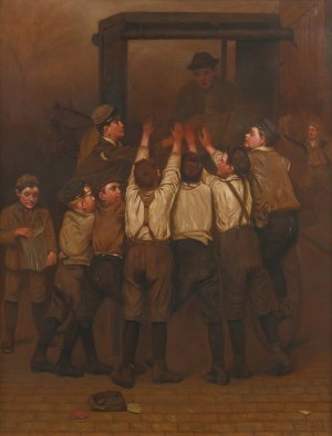The Rush For Evening Papers by John George Brown Oil Painting