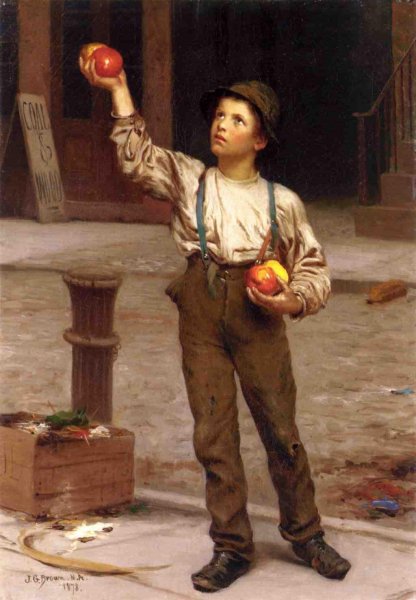 The Young Apple Salesman by John George Brown - Hand-Painted Oil Painting Reproduction