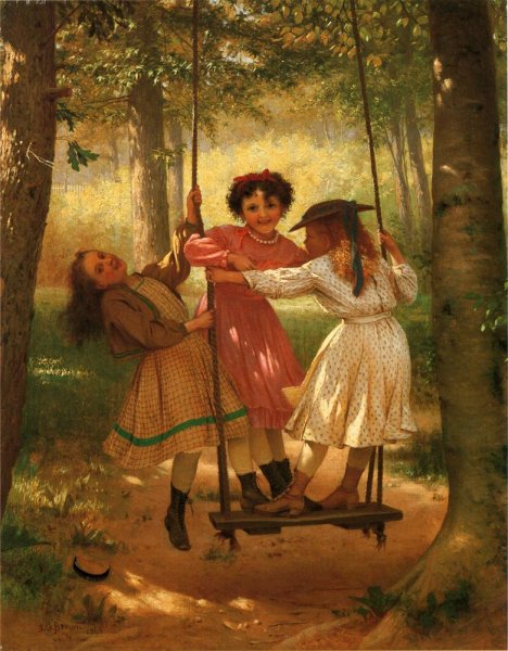 Main Product Photo of Three Girls on a Swing Painting by John George Brown