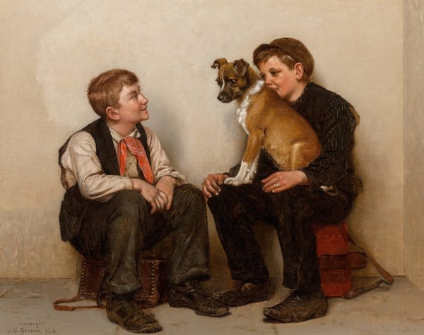 Main Product Photo of Two Shoeshine Boys with a Dog  Painting by John George Brown