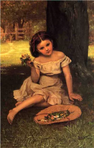 Young Girl with Flowers painting by John George Brown