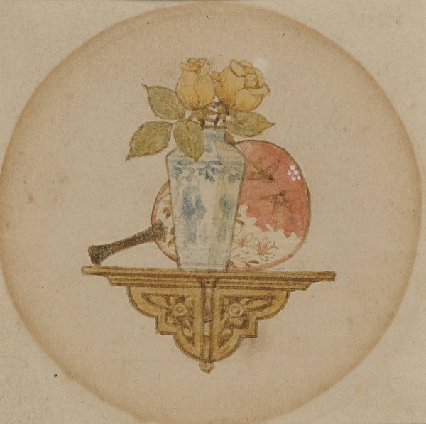 Vignette of fan and vase on a shelf by John George Sowerby - Hand-Painted Oil Painting Reproduction