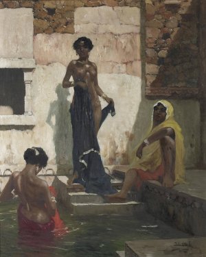 At The Baths by John Gleich Oil Painting