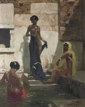 At The Baths by John Gleich Oil Painting