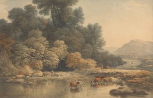 Hilly Landscape with River and Cattle by John Glover Oil Painting