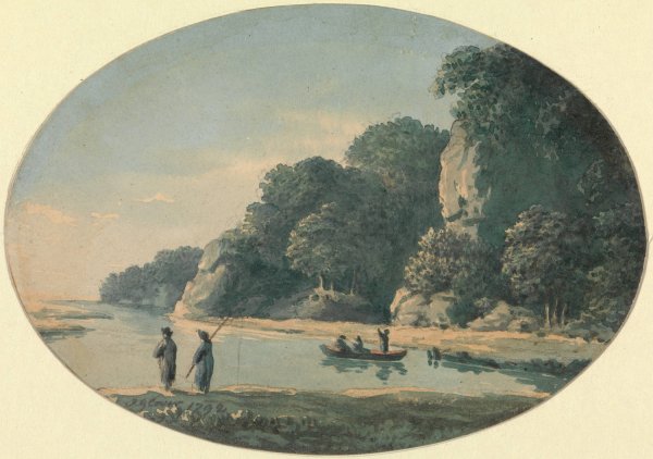 Main Product Photo of River with Fishermen  Painting by John Glover