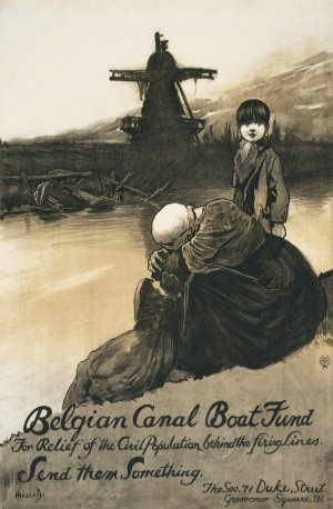 Belgian Canal Boat Fund for the relief of the civil population behind the firing lines. Send them something by John Hassall Oil Painting