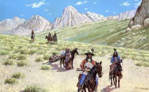 Mountain Desert Trail also known as Indian Scouts with Travois by John Hauser - Oil Painting Reproduction