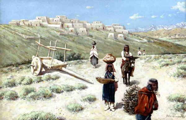 Near Laguna Pueblo by John Hauser - Hand-Painted Oil Painting Reproduction