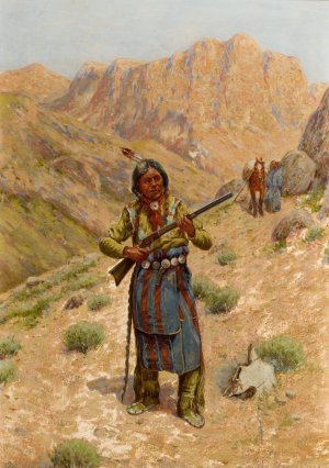 Plains Indian with Rifle by John Hauser Oil Painting