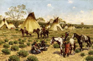 Sioux Encampment, Porcupine by John Hauser Oil Painting