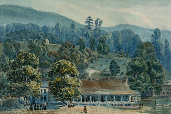 Dining Room and Stage Offices at White Sulphur Springs  by John Hazelhurst Boneval Latrobe - Hand-Painted Oil Painting Reproduction