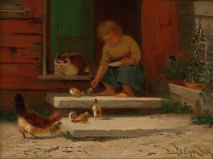 Feeding The Chickens by John Henry Dolph Oil Painting