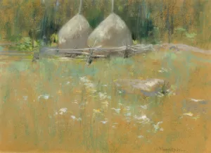Haystacks At Edge Of Woods by John Henry Twachtman Oil Painting