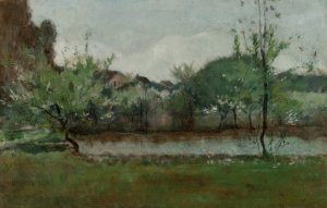 Landscape with Cottages by John Henry Twachtman Oil Painting