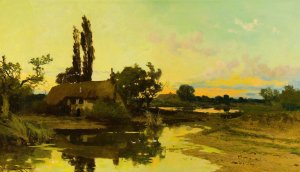 Cottage Near Pond by John Horace Hooper Oil Painting
