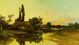 Cottage Near Pond by John Horace Hooper Oil Painting