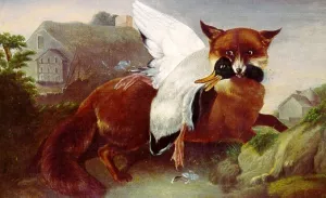 Fox and Goose by John James Audubon - Oil Painting Reproduction